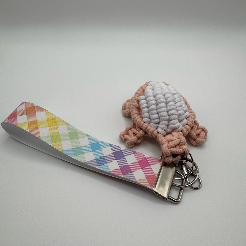 Colorful Checkered Wristlet with Turtle Keychain